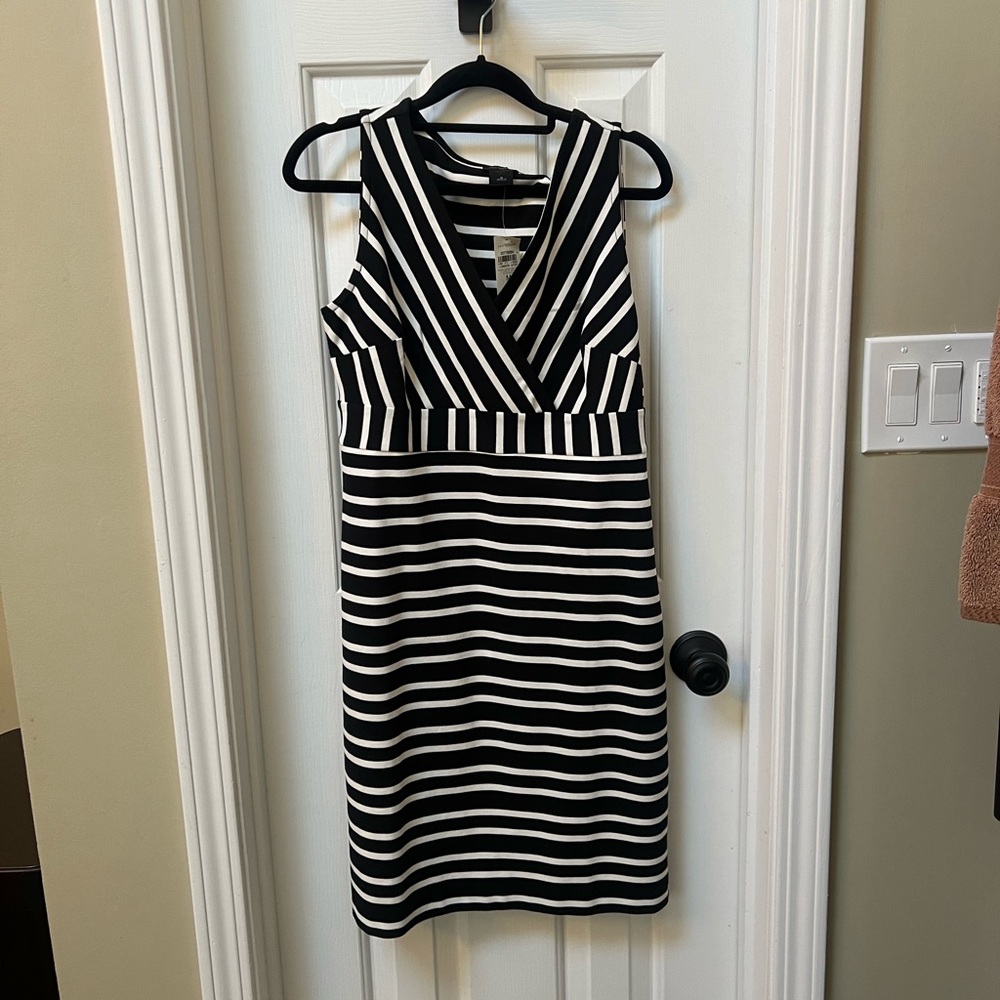 NWT Ann Taylor Fitted Black and White Striped Dress - Medium